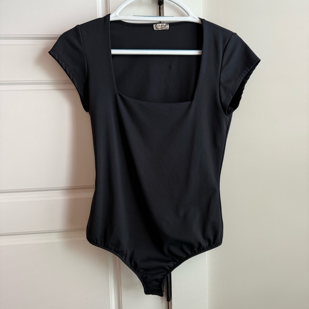 Free People Black Square Neck Bodysuit